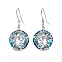 TOUPOP Sterling Silver Blue Crystal Tree Of Life Letter Drop Dangle Earrings-style_name:X Initial