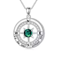 TOUPOP S925 Sterling Silver White Gold Plated Birthstone Compass Cremation Urn Pendant Necklace-color_name:05-May-Emerald,style_name:Urn