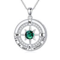 wholesale TOUPOP Compass Urn Necklaces For Ashes Women White Gold Plated S925 Sterling Silver Cremation Pendant Necklace With Birthstone Birthday Compass Keepsake Memorial Jewelry For Wife Girlfriend Mom Sister -color_name:05-May-Emerald,style_name:Urn