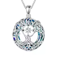 TOUPOP Sterling Silver Blue Crystal Celtic Tree Of Life Necklace Pendant-style_name:Compass