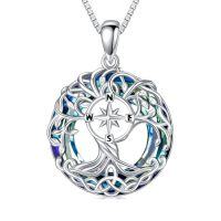wholesale TOUPOP Tree Of Life Necklace 925 Sterling Silver Celtic Knot Tree Pendant Blue Crystal Jewelry Christmas Gifts For Women Men -style_name:Compass