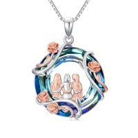 wholesale TOUPOP Sister Christmas Gifts From Sister 925 Sterling Silver 2 To 5 Sisters Necklace Rose Flower Pendant Crystal Jewelry Birthday Gifts For Women Best Friend -color_name:Blue-3 Sisters