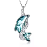 TOUPOP Sterling Silver Dolphin Pendant Necklace with Crystal Jewelry Christmas Valentine Mothers Day Birthday Gifts for Women Mom Girls Her-style_name:A-dolphin with infinity-Blue Crystal