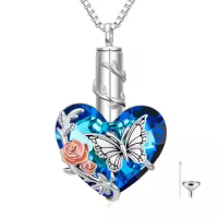 TOUPOP Sterling Silver Urn Necklace For Ashes With Filler Kit-style_name:Rose Butterfly Crystal Necklace
