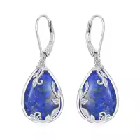 TOUPOP Sterling Silver Filigree Gemstone Teardrop Dangle Earrings-color_name:Lapis Lazuli