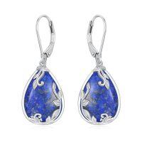 wholesale Filigree Gemstone Earrings 925 Sterling Silver Teardrop Dangle Drop Earrings Fine Jewelry Birthday Christmas Gifts For Women -color_name:Lapis Lazuli