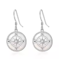 TOUPOP Sterling Silver Turquoise Opal Compass Dangle Earrings-color_name:Mother-of-Pearl