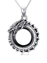 wholesale S925 Sterling Silver Necklace For Men Dragon/cross/st Christopher Jewelry Gifts For Women Her -style_name:02-Black-Dragon