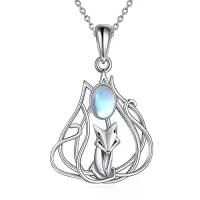 TOUPOP Sterling Silver & Stone Penguin/Turtle/Phoenix/Fox Necklace-style_name:C00-Fox Necklace-moonstone