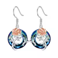 TOUPOP Sterling Silver Crystal Birth Flower Earrings 12 Month Floral Jewelry Gifts-color_name:09-September-Peony-Circle Crystal