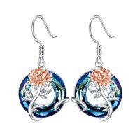 wholesale TOUPOP Birth Flower Earrings 925 Sterling Silver 12 Month Floral Earrings Birthstone Crystal Jewelry Birthday Christmas Gifts For Women -color_name:09-September-Peony-Circle Crystal