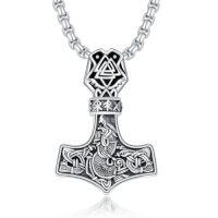 wholesale Viking Necklace For Men 925 Sterling Silver Viking Wolf/thors Hammer/vegvisir/tree Of Life/compass Pendant Norse Necklace Amulet Talisman Christmas Gifts For Him Her -style_name:B-Thors Hammer Necklace C
