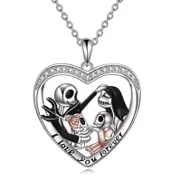 TOUPOP Sterling Silver Abalone Crystal Jack Skellington Necklace-color_name:Nightmare Family with 2