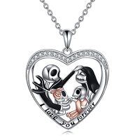 wholesale TOUPOP Christmas Gifts Nightmare Necklace Sterling Silver Abalone Shell Crystal Jack And Sally Necklace Jack Skellington Skull Jewelry Skull Necklaces For Women -color_name:Nightmare Family with 2