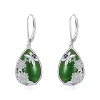 TOUPOP 14K Gold Plated Sterling Silver Round Natural Jade Earrings-style_name:D-Bee-White Gold