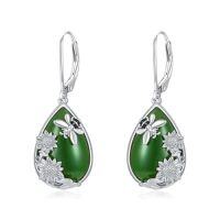 wholesale Natural Jade Earrings For Women 14k Gold Plated Sterling Silver Round Jade Jewelry Birthday Christmas Gifts For Women Mom Her -style_name:D-Bee-White Gold