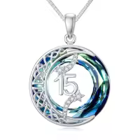 TOUPOP Sterling Silver Blue Crystal Celtic Moon Star Necklace Jewelry Gifts-style_name:15th