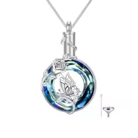 TOUPOP Sterling Silver Crystal Urn Necklace For Ashes Butterfly Hummingbird Memorial Jewelry-style_name:Butterfly