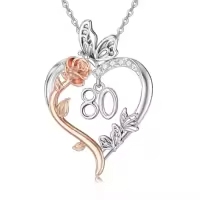 TOUPOP 925 Sterling Silver Rose Heart Butterfly Pendant Jewelry Gifts-style_name:80th
