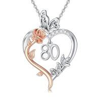 wholesale TOUPOP Gifts For Her Rose Heart Necklace 925 Sterling Silver Heart Butterfly Pendant Sweet Year Old Jewelry Anniversary Birthday Christmas Gifts Women Girlfriend Wife Mom Grandma -style_name:80th