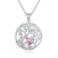 wholesale TOUPOP Tree Of Life Necklace 925 Sterling Silver Birthstone Pendant Jewelry Gifts For Women Her Wife Birthday -style_name:10-Oct-Pink