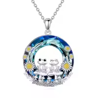 TOUPOP Sterling Silver Crystal Frog Necklace Gifts For Women-style_name:Two Frogs-Mushroom-Blue Crystal