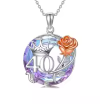 TOUPOP Sterling Silver Purple Crystal Circle Necklace For Women-style_name:40th