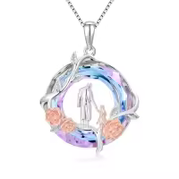TOUPOP 925 Sterling Silver & Crystal Daughter Heart Pendant Necklace Gift-style_name:Purple Crystal Necklace