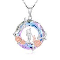wholesale TOUPOP 925 Sterling Silver Daughter Heart Pendant Necklace From Dad I Love You Forever Jewelry Gifts For Daughter Dad Christmas Birthday Present Ideas -style_name:Purple Crystal Necklace