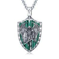 wholesale TOUPOP Christmas Gifts For Men 925 Sterling Silver Saint Amulet Necklace For Men Women Protection Medal Pendant Religious Necklace Catholic Jewelry Birthday Gifts For Father Son Husband Grandfather Police -style_name:A01-St Michael(Shield)-Malachite