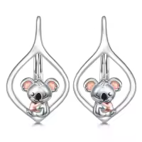 TOUPOP Sterling Silver Stone Animal Leverback Hoop Earrings-style_name:Koala