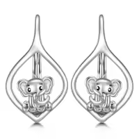 TOUPOP Sterling Silver Stone Animal Leverback Hoop Earrings-style_name:Elephant