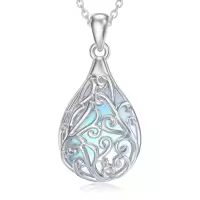 TOUPOP Sterling Silver Abalone Lotus Flower Necklace Yoga Pendant-style_name:11-Moonstone