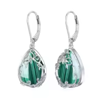 TOUPOP Sterling Silver Gemstone Celtic Filigree Teardrop Dangle Earrings-color_name:Malachite