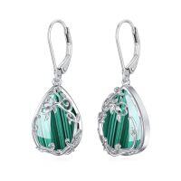 wholesale Celtic Filigree Earrings 925 Sterling Silver Teardrop Gemstone Dangle Earrings Fine Jewelry Birthday Christmas Gifts For Women -color_name:Malachite