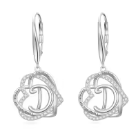 TOUPOP Sterling Silver & Stone Double Heart Dangle Earrings Birthday Christmas Gifts-style_name:Initial D