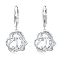 wholesale TOUPOP Gifts For Women Heart Initial Earrings 925 Sterling Silver Double Heart Dangle Earrings Birthday Jewelry Birthday Christmas Gifts For Her Wife Girlfriend -style_name:Initial D