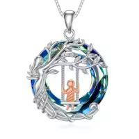 TOUPOP Sterling Silver Crystal Family Tree Necklace For Women-style_name:Crystal-Mother 1 Child