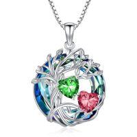wholesale TOUPOP S925 Sterling Silver Family Celtic Tree Of Life Pendant Necklaces With 2 Heart Birthstone With Blue Austrian Crystal Jewelry Birthday Anniversary Christmas Gifts For Her Wife Girlfriend Mom (18k Real White Gold Filled) -color_name:05-07-May-Jul Birthstone