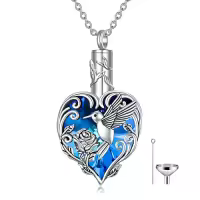 TOUPOP 925 Sterling Silver Hummingbird Urn Heart Cremation Jewelry Pendant-style_name:D-Hummingbird-Heart Crystal
