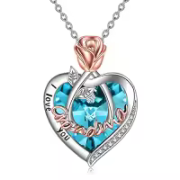 TOUPOP Sterling Silver Crystal I Love You Rose Flower Heart Necklace-color_name:12 Dec-Grandma Necklace with Heart Crystal