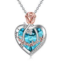 wholesale TOUPOP Christmas Gifts For Mom Grandma Nana 925 Sterling Silver I Love You Necklace Rose Flower Love Heart With Crystal Jewelry For Women -color_name:12 Dec-Grandma Necklace with Heart Crystal