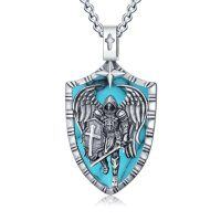 wholesale TOUPOP Christmas Gifts For Men 925 Sterling Silver Saint Amulet Necklace For Men Women Protection Medal Pendant Religious Necklace Catholic Jewelry Birthday Gifts For Father Son Husband Grandfather Police -style_name:A01-St Michael(Shield)-Turquoise