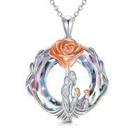 wholesale TOUPOP Christmas Gifts For Mom 925 Sterling Silver Mother And Daughter/son Necklace Rose Flower Crystal Jewelry Birthday Gifts For Women Wife Grandma -style_name:Rose Flower-Mother 2 Children-Purple