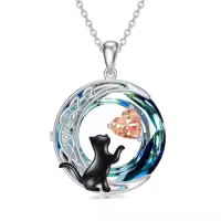 TOUPOP Sterling Silver & Birthstone Black Cat Celtic Moon Necklace-color_name:11-November-Citrine