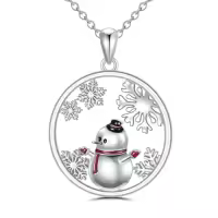 TOUPOP 925 Sterling Silver Snowflake Penguin Snowman Pendant Necklace-style_name:Snowman