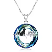 TOUPOP Sterling Silver Blue Crystal Cat Pendant Necklace-style_name:Heartbeat