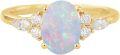 wholesale 10K/14K/18K Gold or 925 Silver Opal & Diamond Engagement Ring, Handmade Oval White Opal with Moissanite/Lab/Natural Diamonds, Customizable-0-0