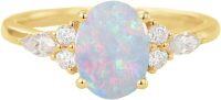 wholesale 10K/14K/18K Gold or 925 Silver Opal & Diamond Engagement Ring, Handmade Oval White Opal with Moissanite/Lab/Natural Diamonds, Customizable-Opal