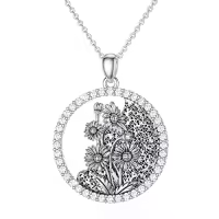TOUPOP Sterling Silver Birthstone Flower Necklace 12 Month Pendant Birthday Gift-style_name:04-April-Daisy